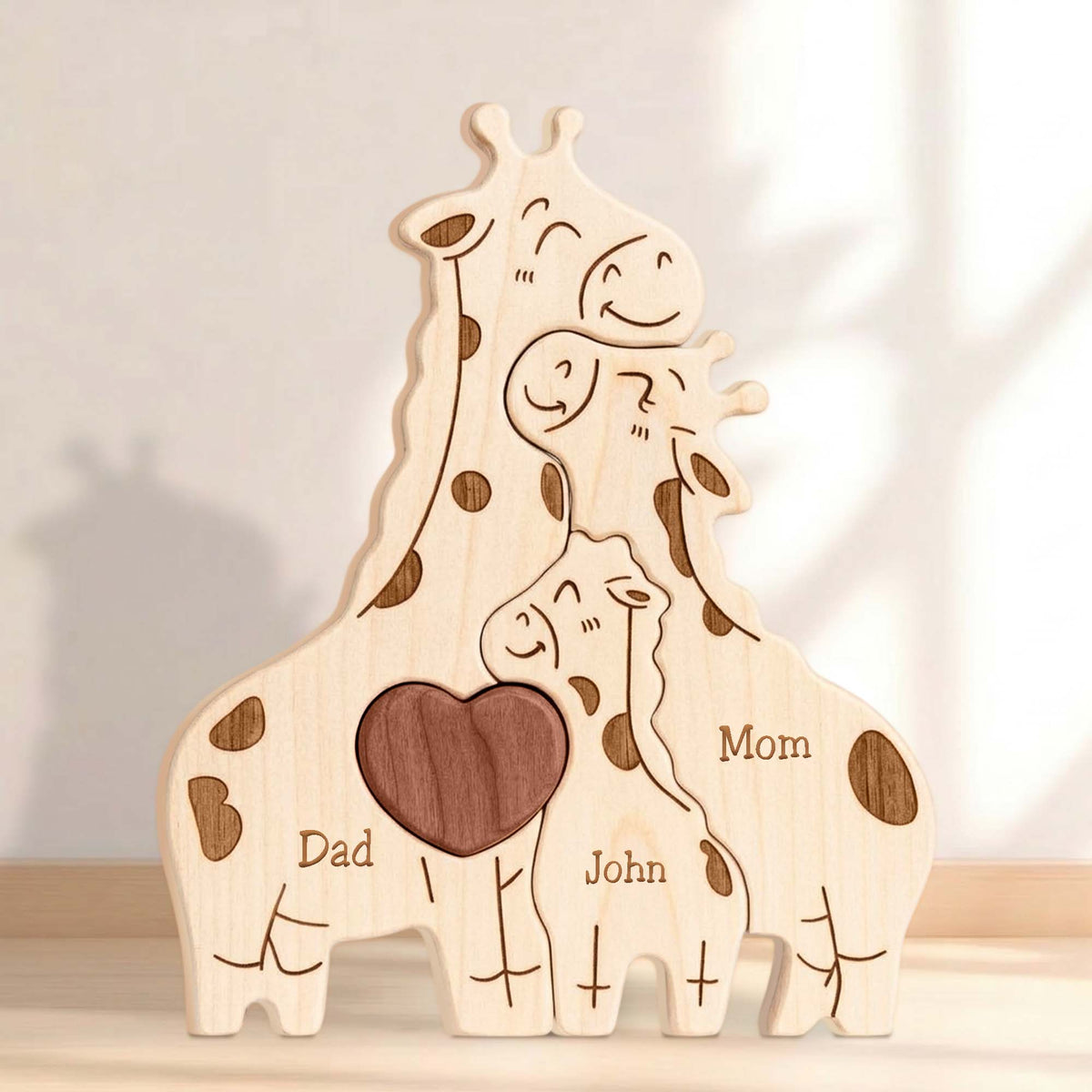 Personalized Family Wooden Puzzle – Giraffe Family