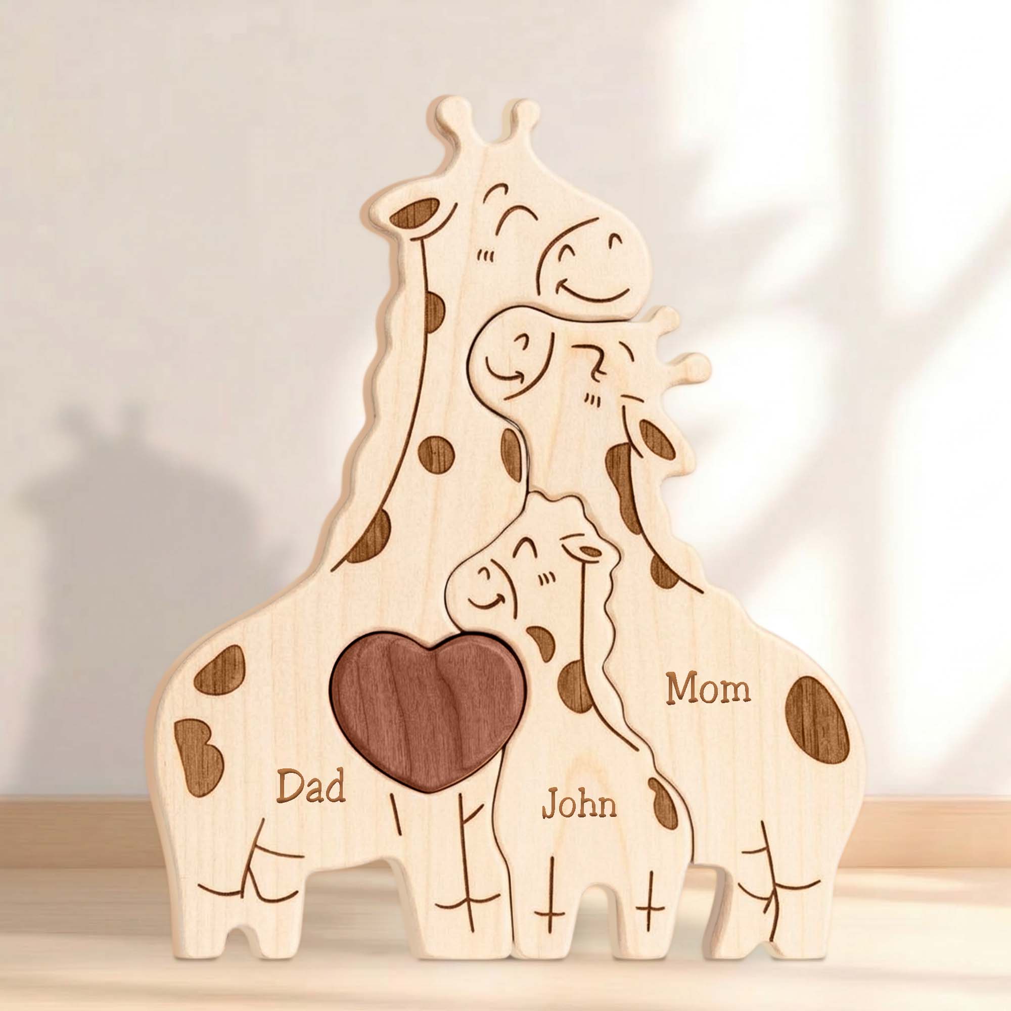 Personalized Family Wooden Puzzle – Giraffe Family