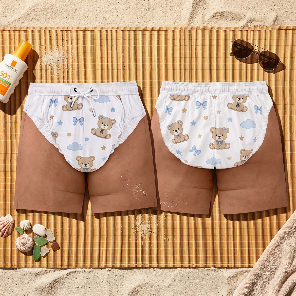 Funny Baby Diaper Men's Swim Trunks – Novelty Beach Shorts, Father's Day Gift