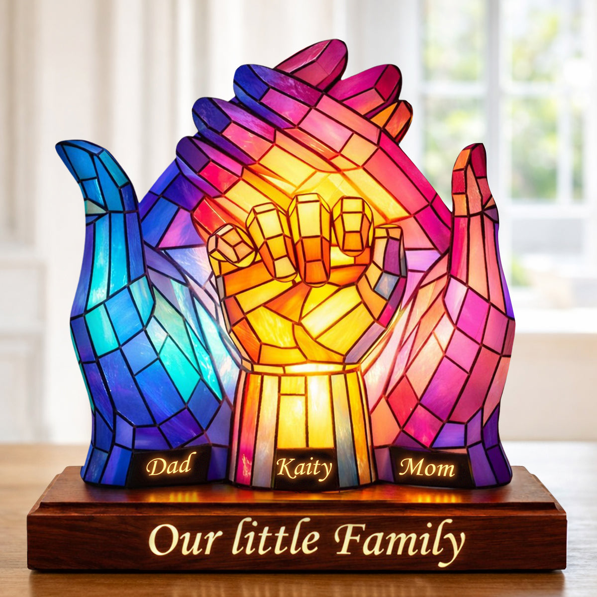Our Little Family Acrylic Plaque – Personalized Rainbow Handshape Gift for Mom & Dad