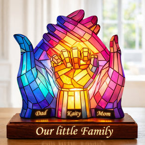 Our Little Family Acrylic Plaque – Personalized Rainbow Hands Gift for Mom & Dad