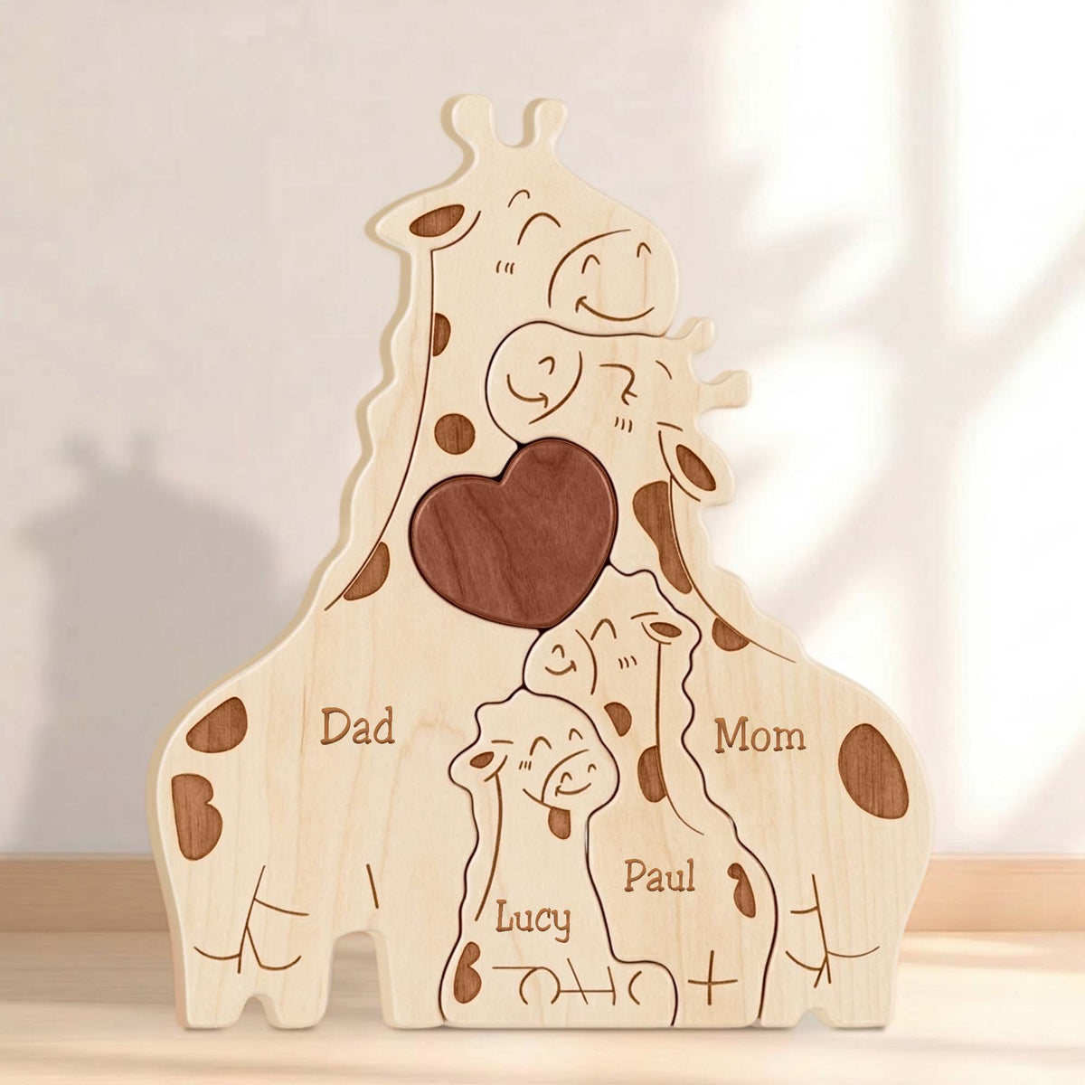 Personalized Family Wooden Puzzle – Giraffe Family