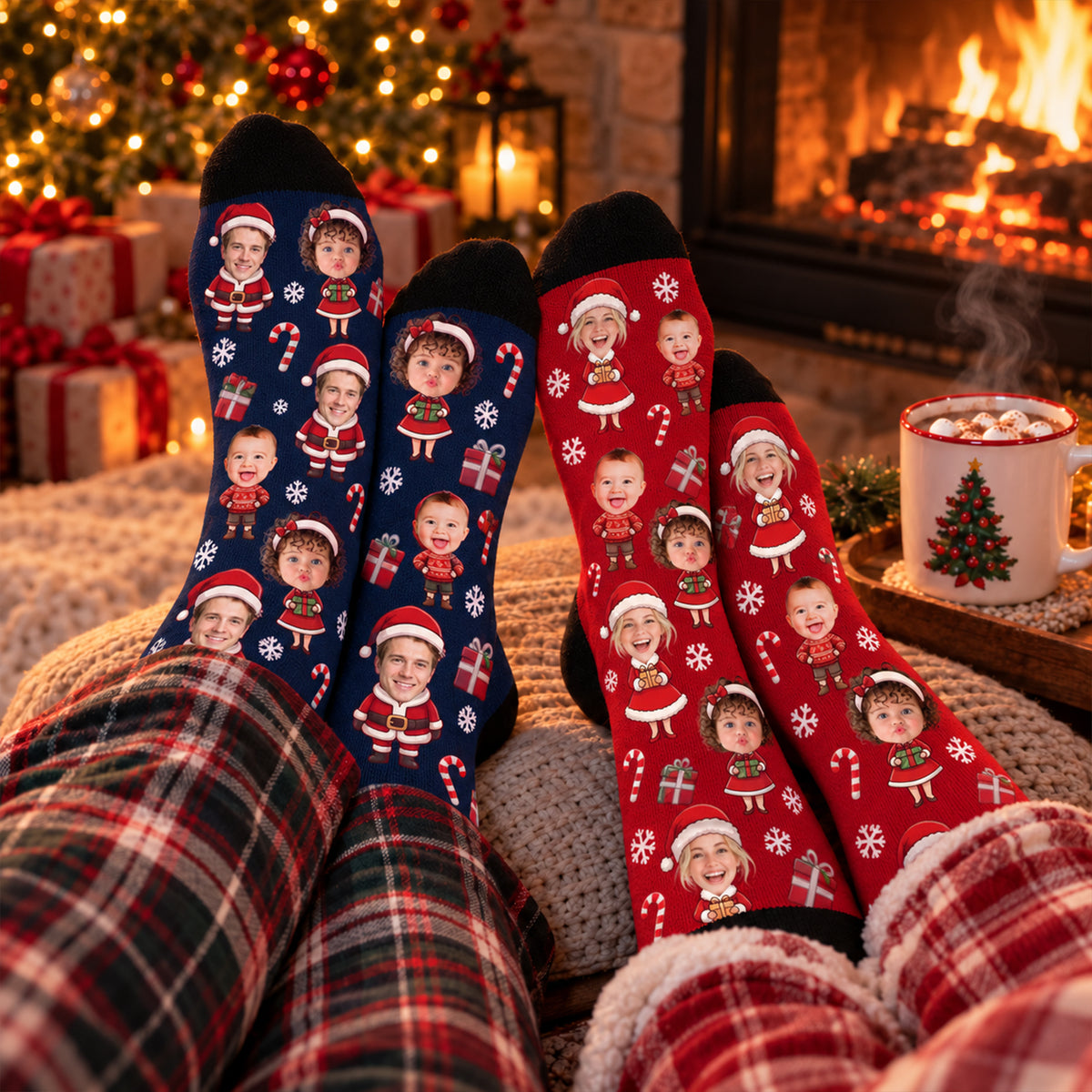 Personalized Family Christmas Stocking – Custom Family Photo & Character Christmas Stocking, Personalized Holiday Gift