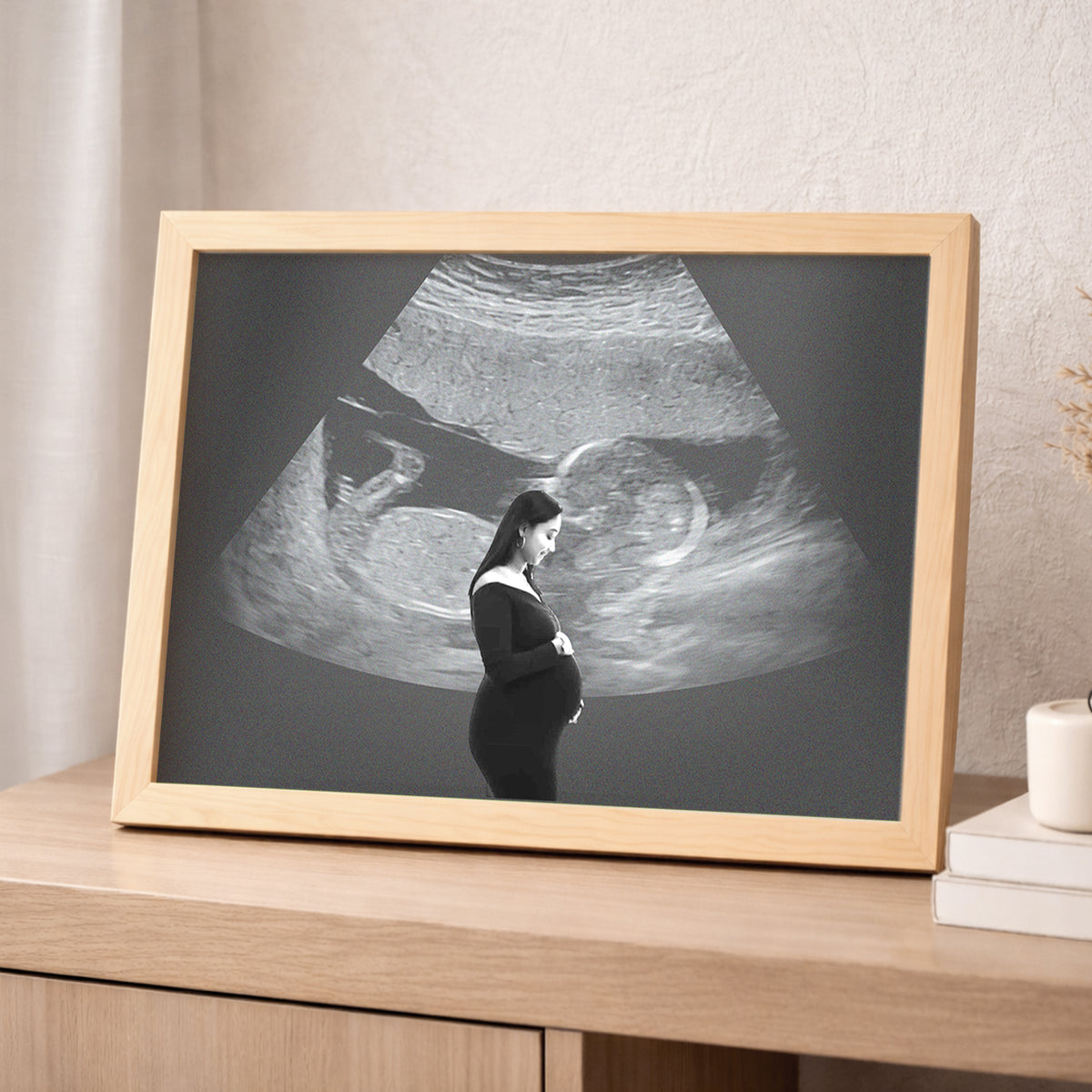Personalized Wooden Light Up Photo Frame – Hidden Ultrasound Reveal Gift, LED Frame