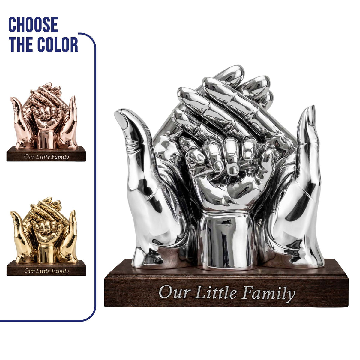 Our Little Family Acrylic Plaque – Personalized Metal Hands Gift for Mom & Dad