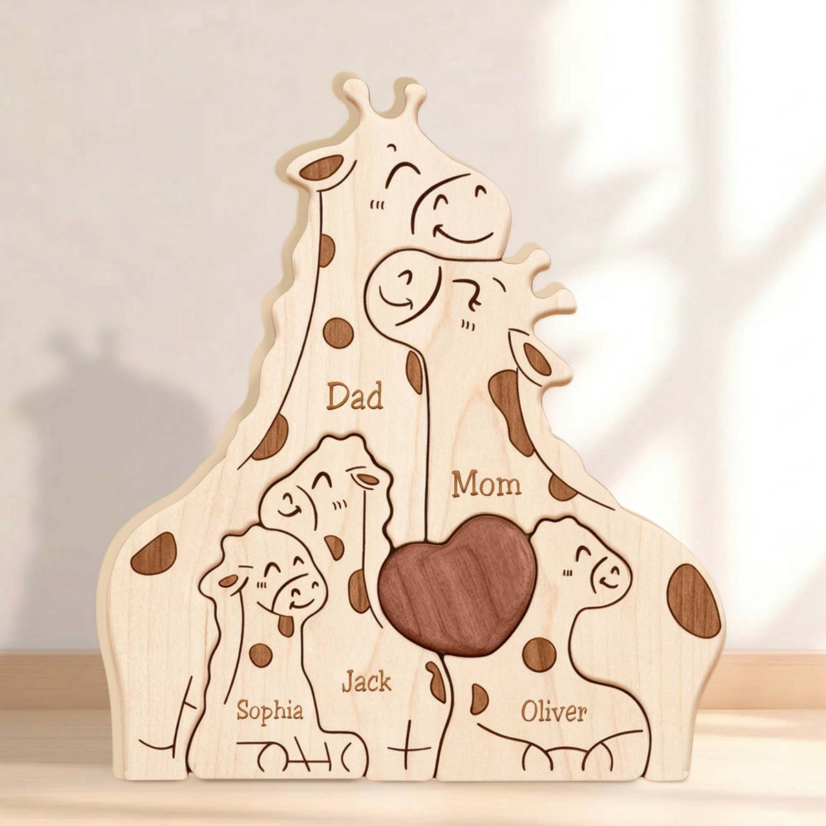 Personalized Family Wooden Puzzle – Giraffe Family