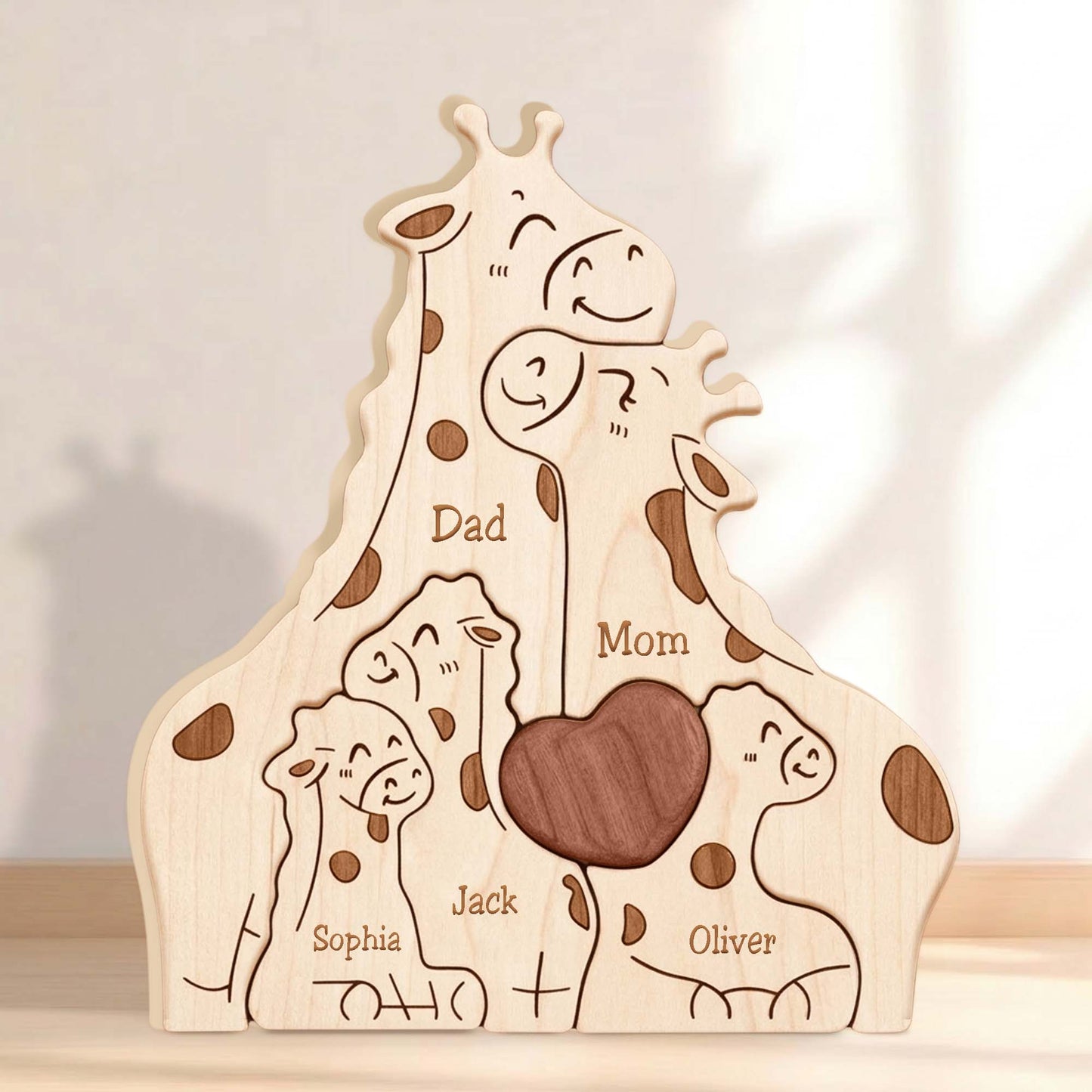 Personalized Family Wooden Puzzle – Giraffe Family