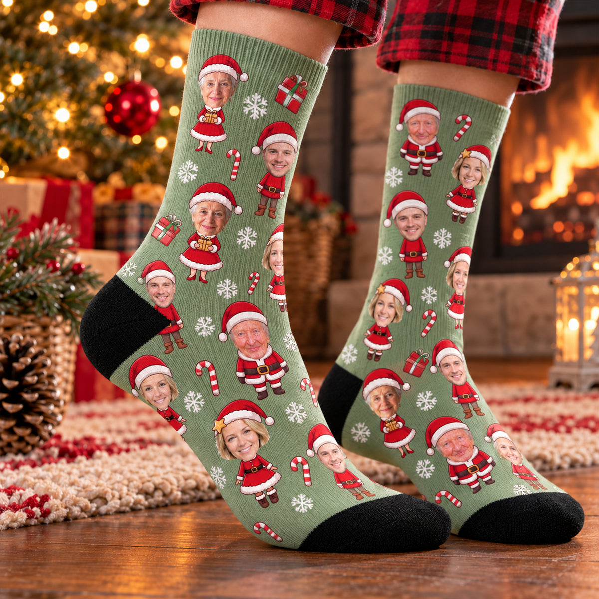 Personalized Family Christmas Stocking – Custom Family Photo & Character Christmas Stocking, Personalized Holiday Gift