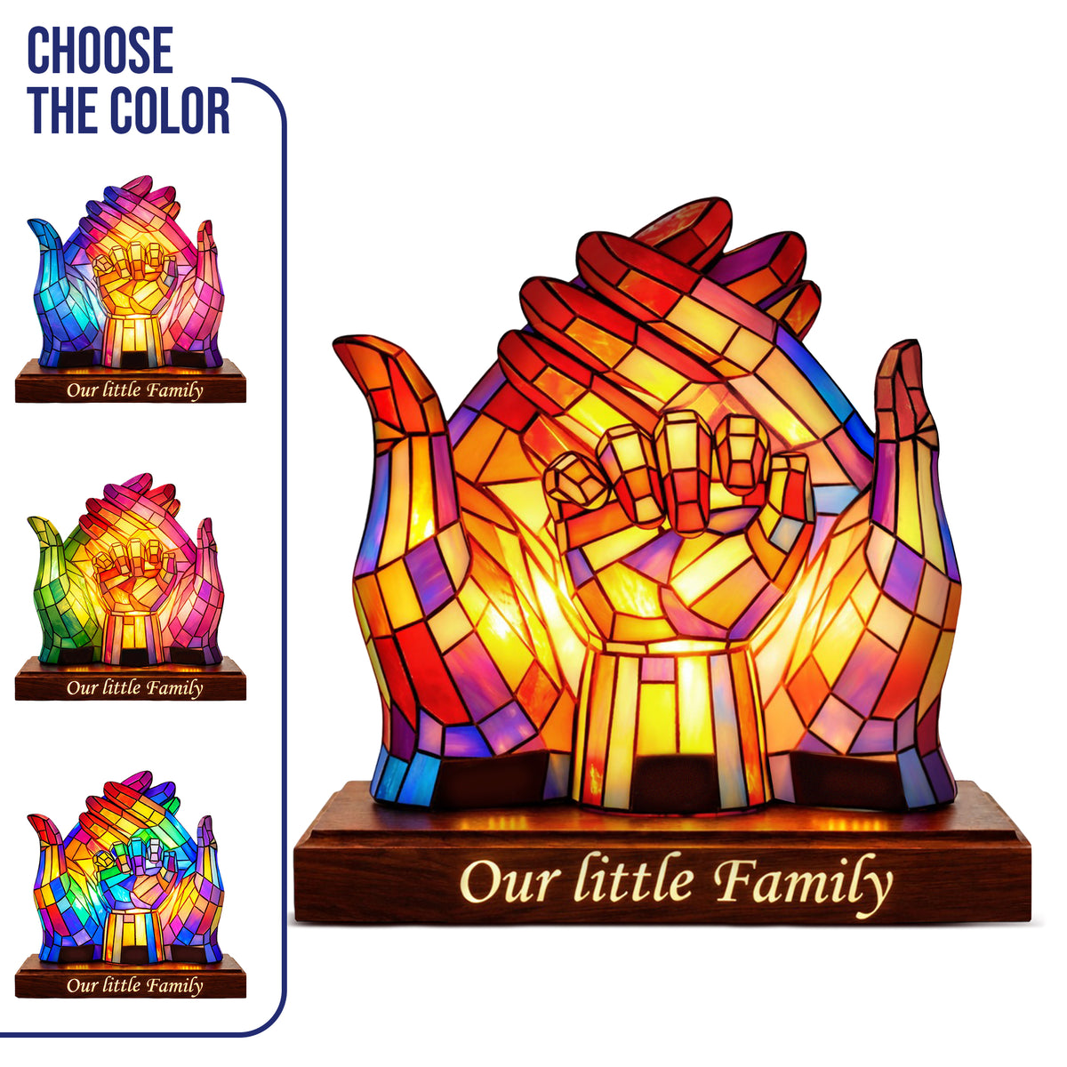 Our Little Family Acrylic Plaque – Personalized Rainbow Handshape Gift for Mom & Dad