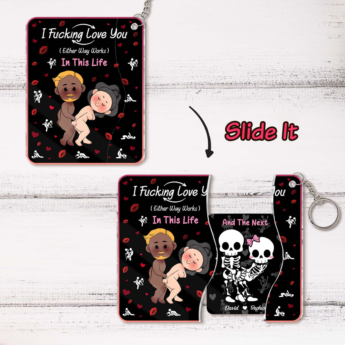 Personalized Couple Hidden Slider Keychain – Romantic Surprise Gift