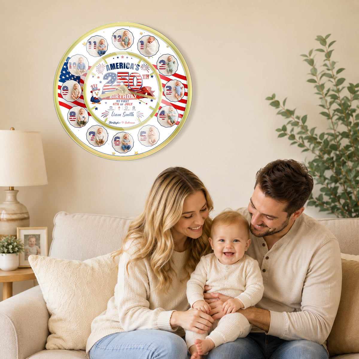 My First 4th of July Baby Clock, Personalized First Year Milestone Keepsake, Patriotic Baby Gift, Nursery Decor