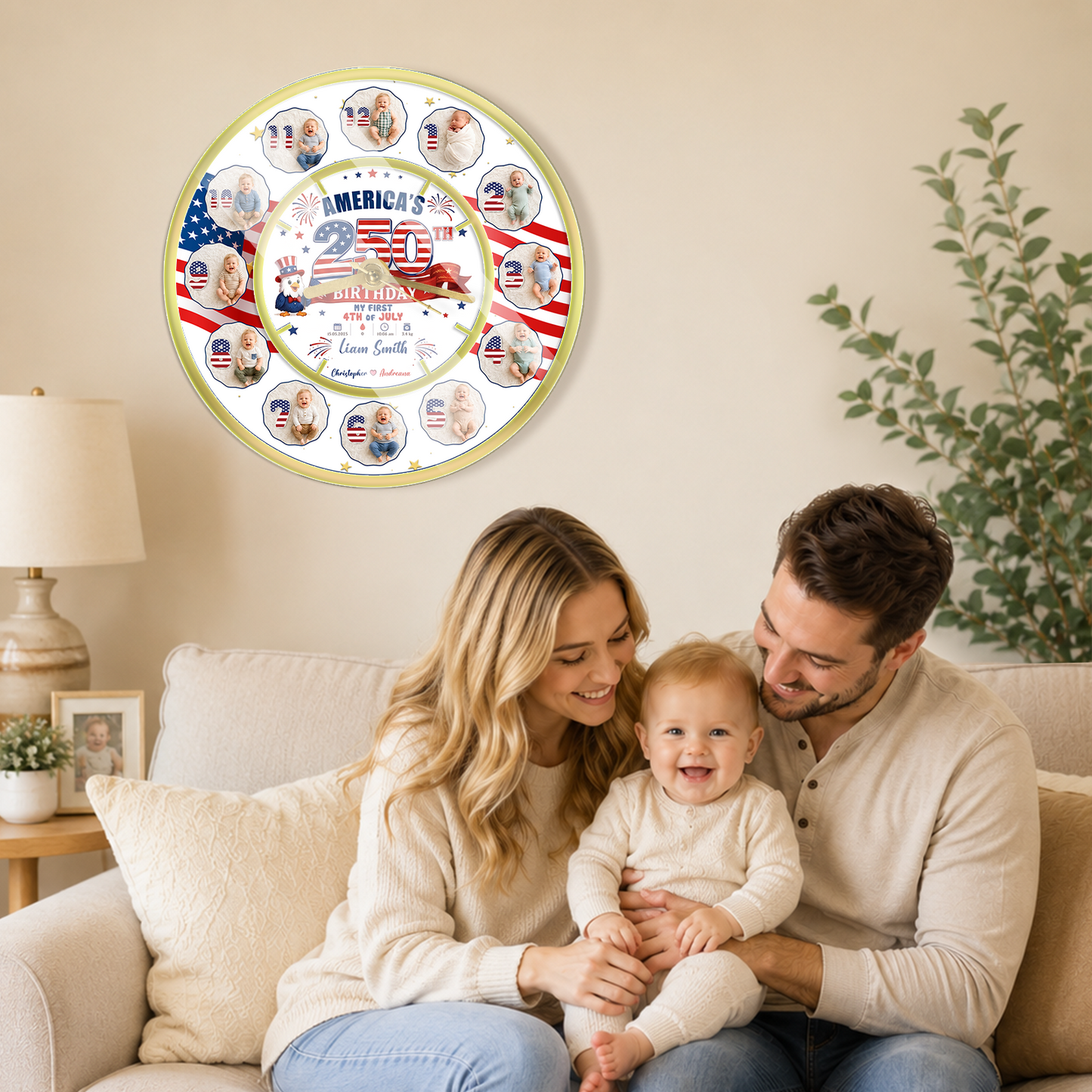 My First 4th of July Baby Clock, Personalized First Year Milestone Keepsake, Patriotic Baby Gift, Nursery Decor