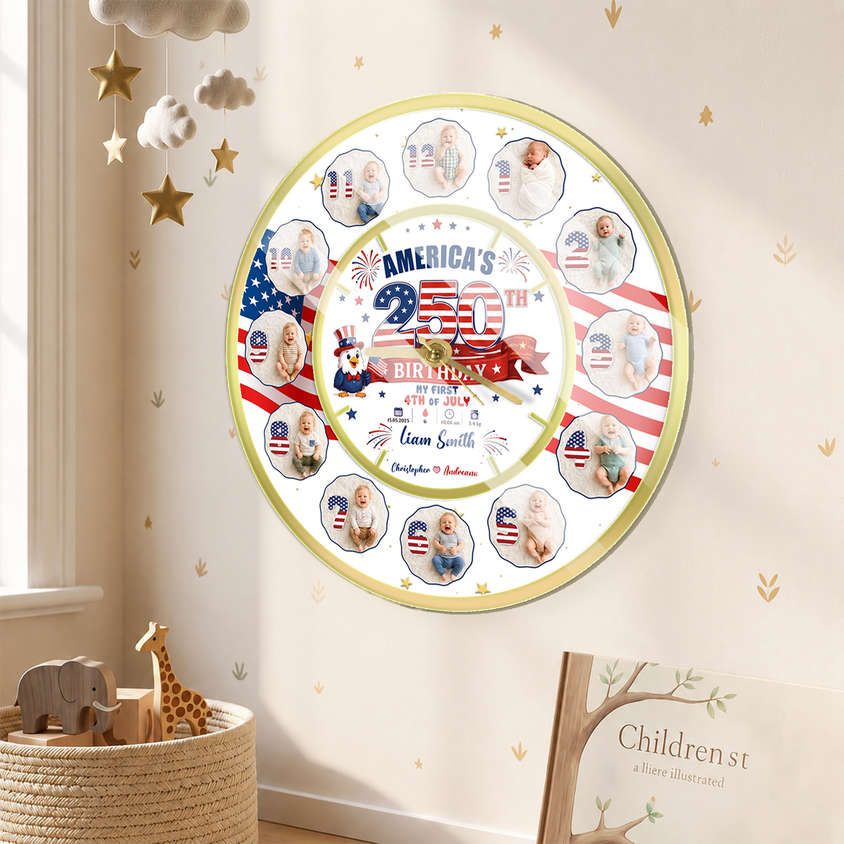 My First 4th of July Baby Clock, Personalized First Year Milestone Keepsake, Patriotic Baby Gift, Nursery Decor