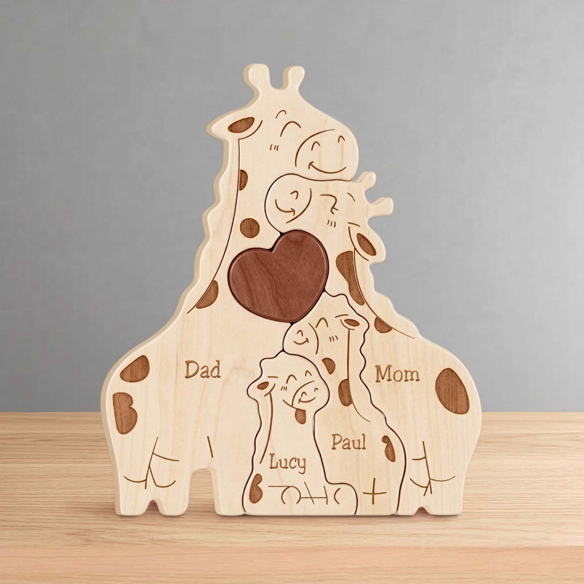 Personalized Family Wooden Puzzle – Giraffe Family