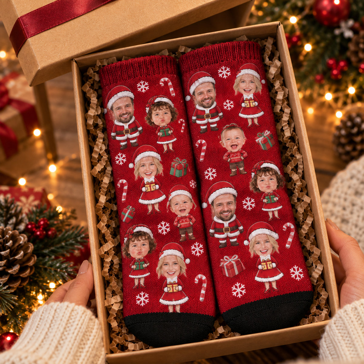 Personalized Family Christmas Stocking – Custom Family Photo & Character Christmas Stocking, Personalized Holiday Gift