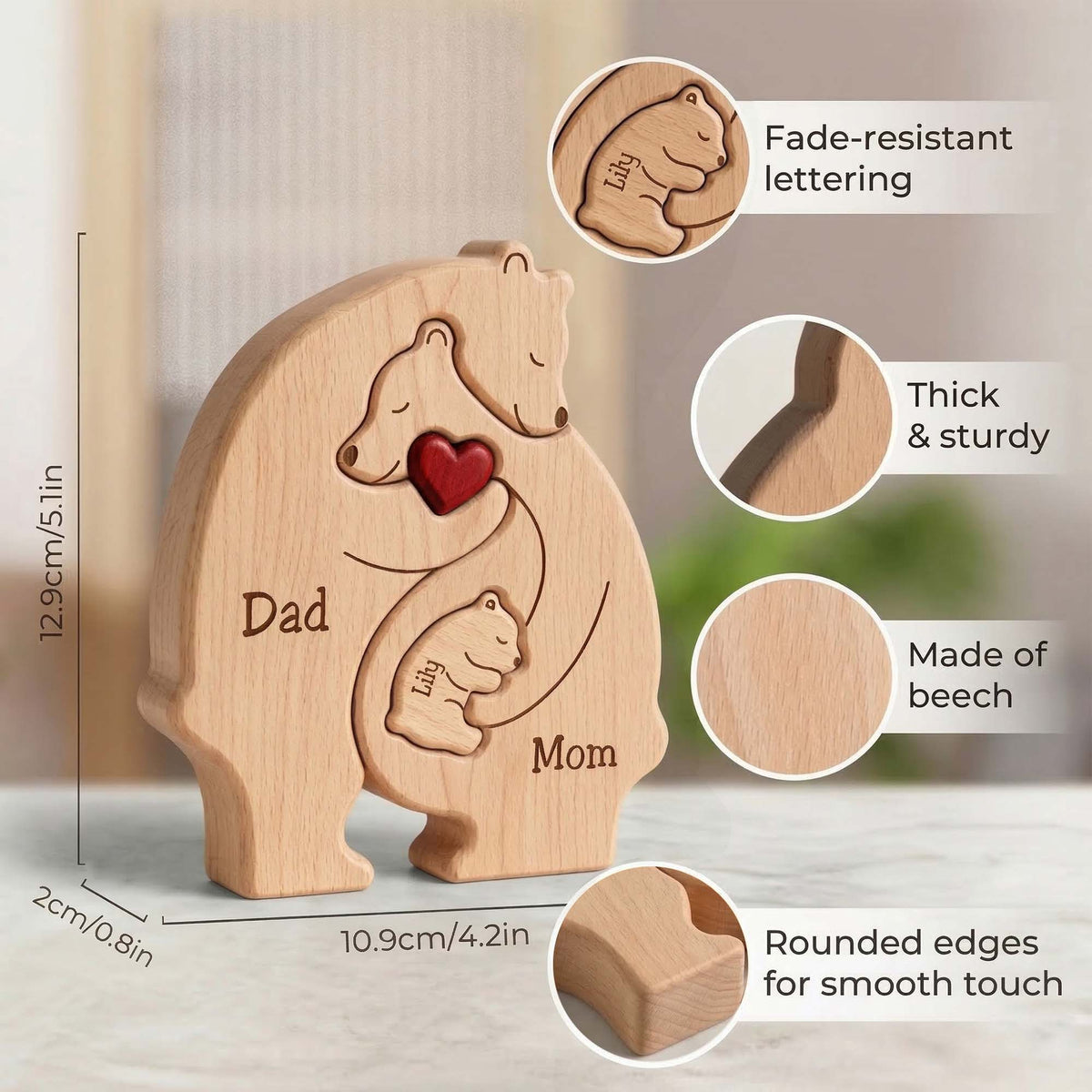 Personalized Family Wooden Puzzle – Bear Family