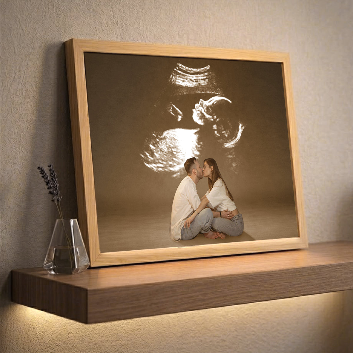 Personalized Wooden Light Up Photo Frame – Hidden Ultrasound Reveal Gift, LED Frame
