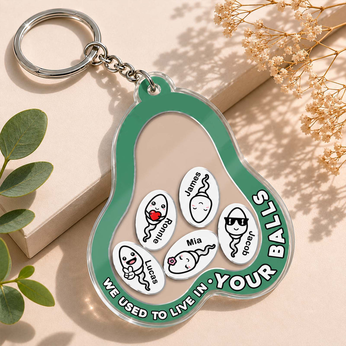 Personalized Funny Shaking Keychain - We used to live in your balls, father's day