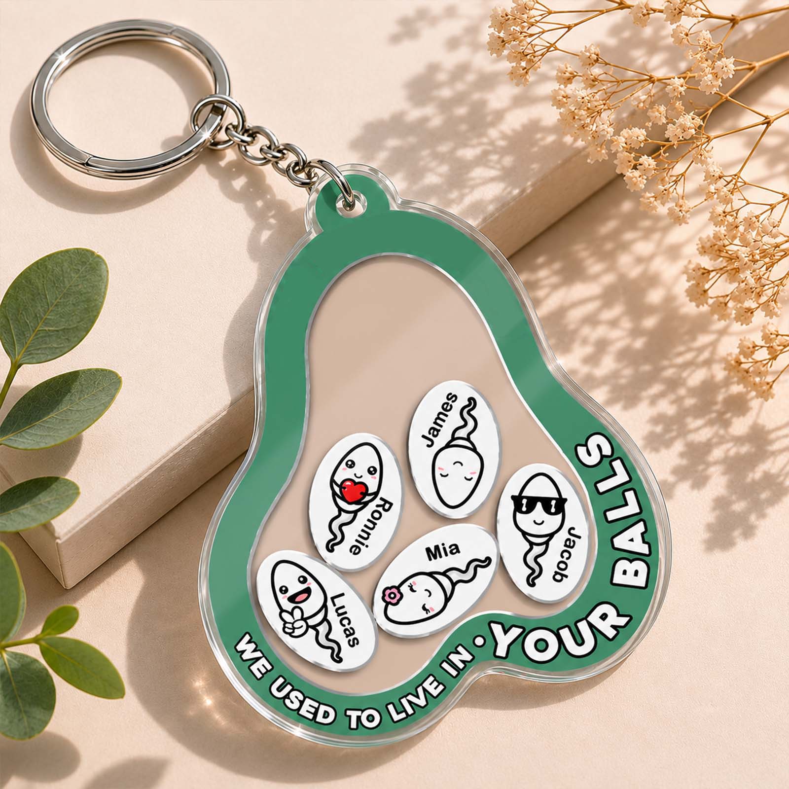 Personalized Funny Shaking Keychain - We used to live in your balls, father's day