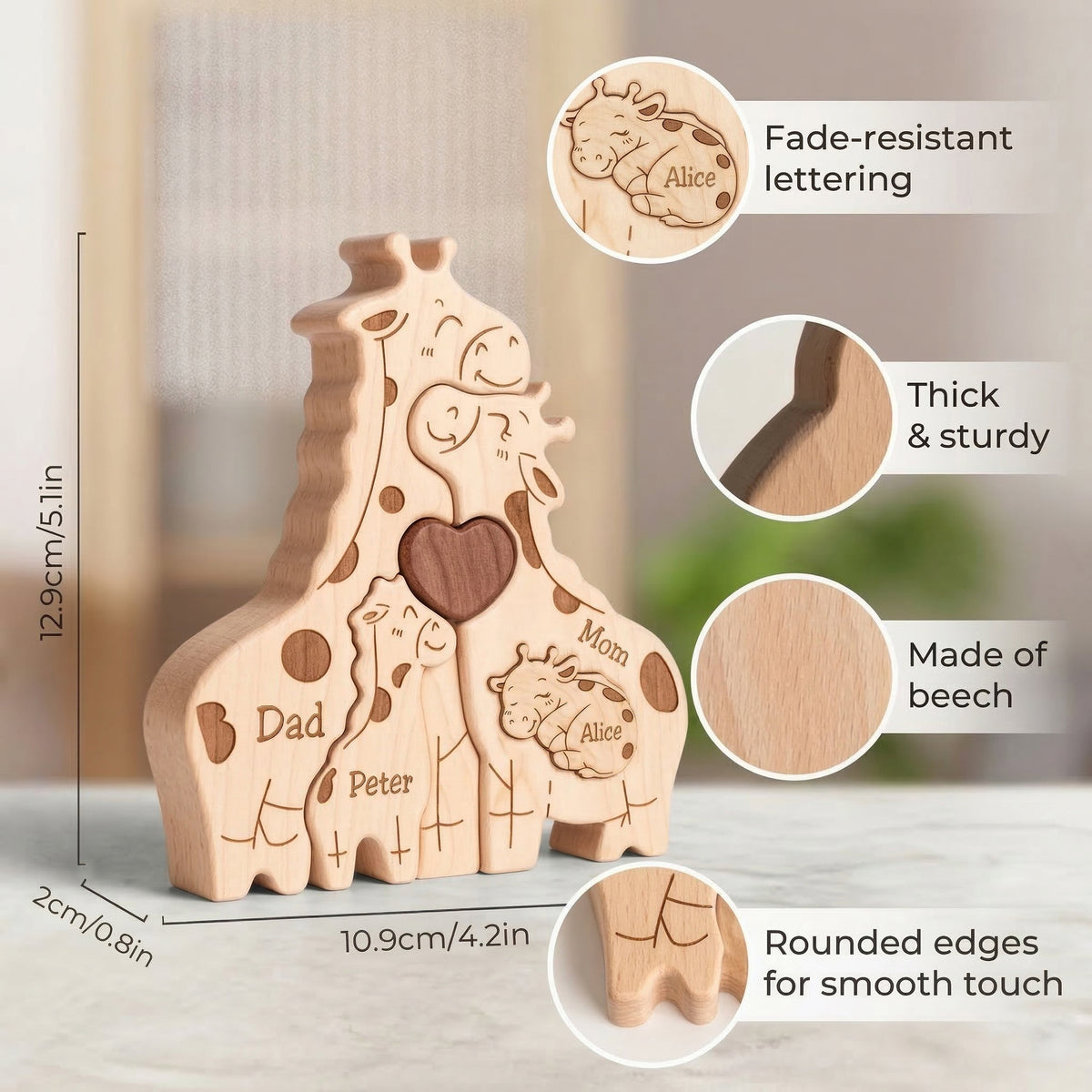 Personalized Family Wooden Puzzle – Giraffe Family