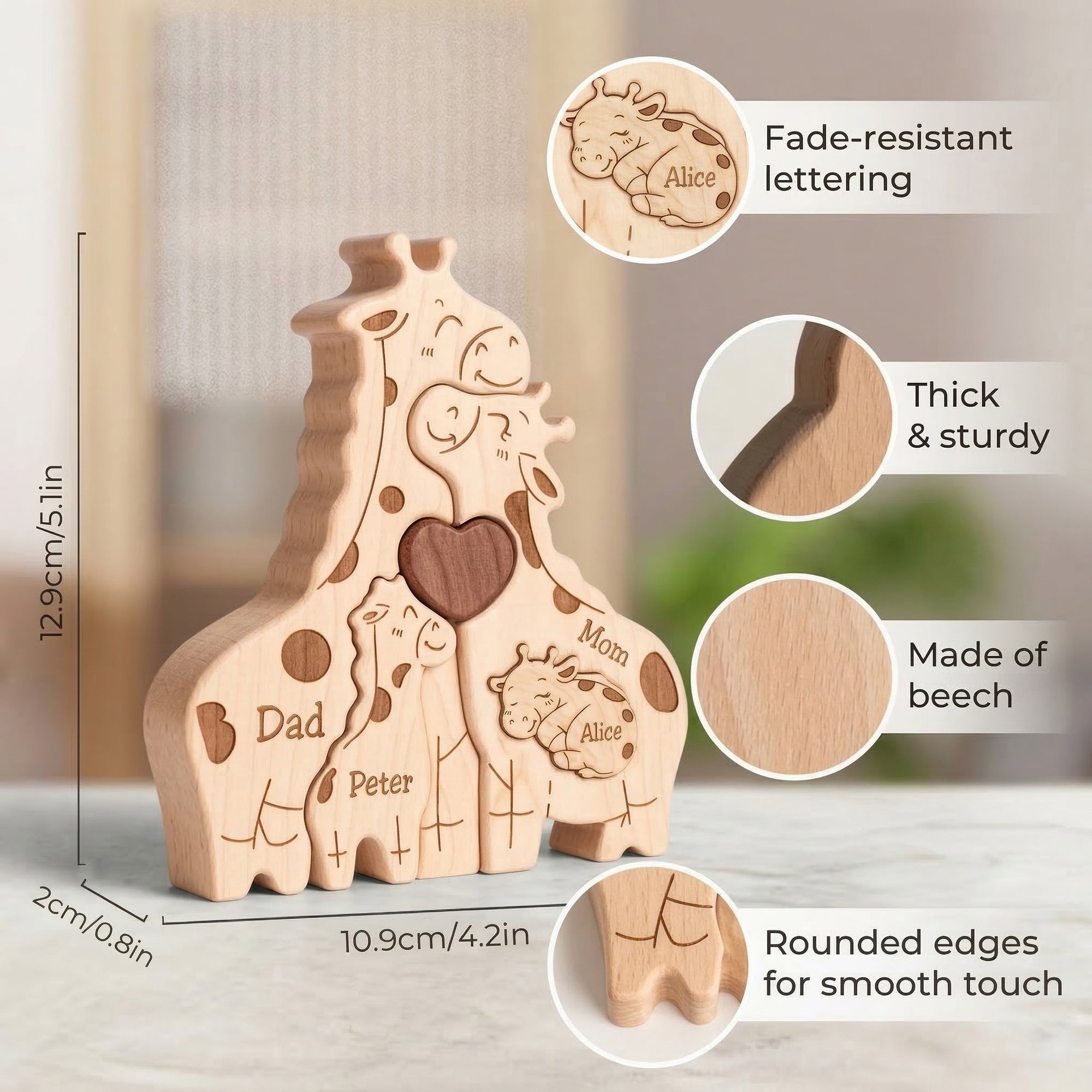 Personalized Family Wooden Puzzle – Giraffe Family