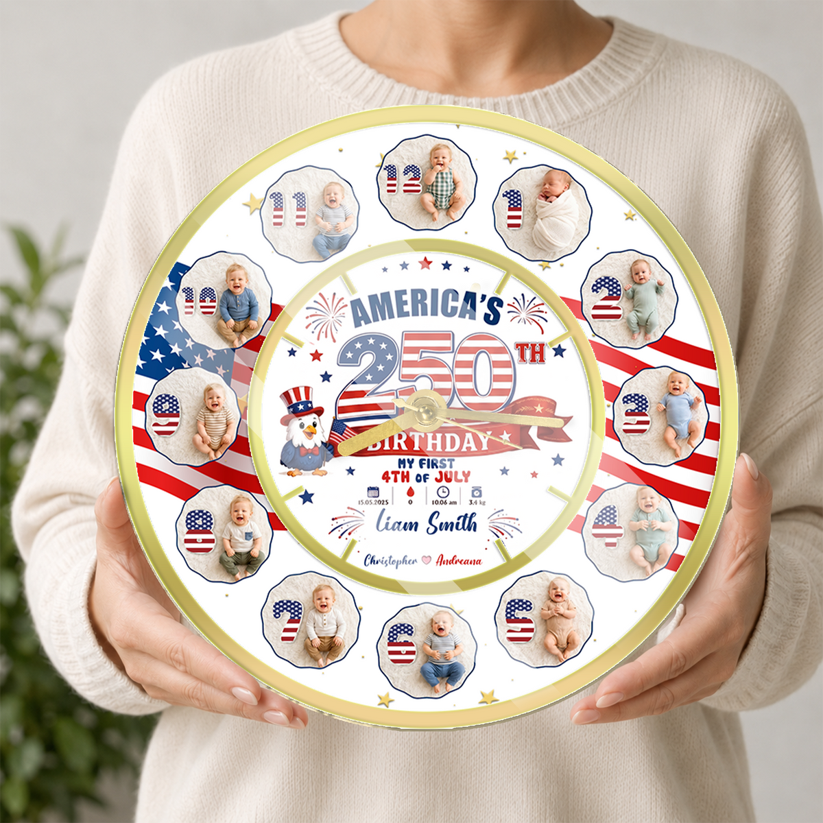 My First 4th of July Baby Clock, Personalized First Year Milestone Keepsake, Patriotic Baby Gift, Nursery Decor