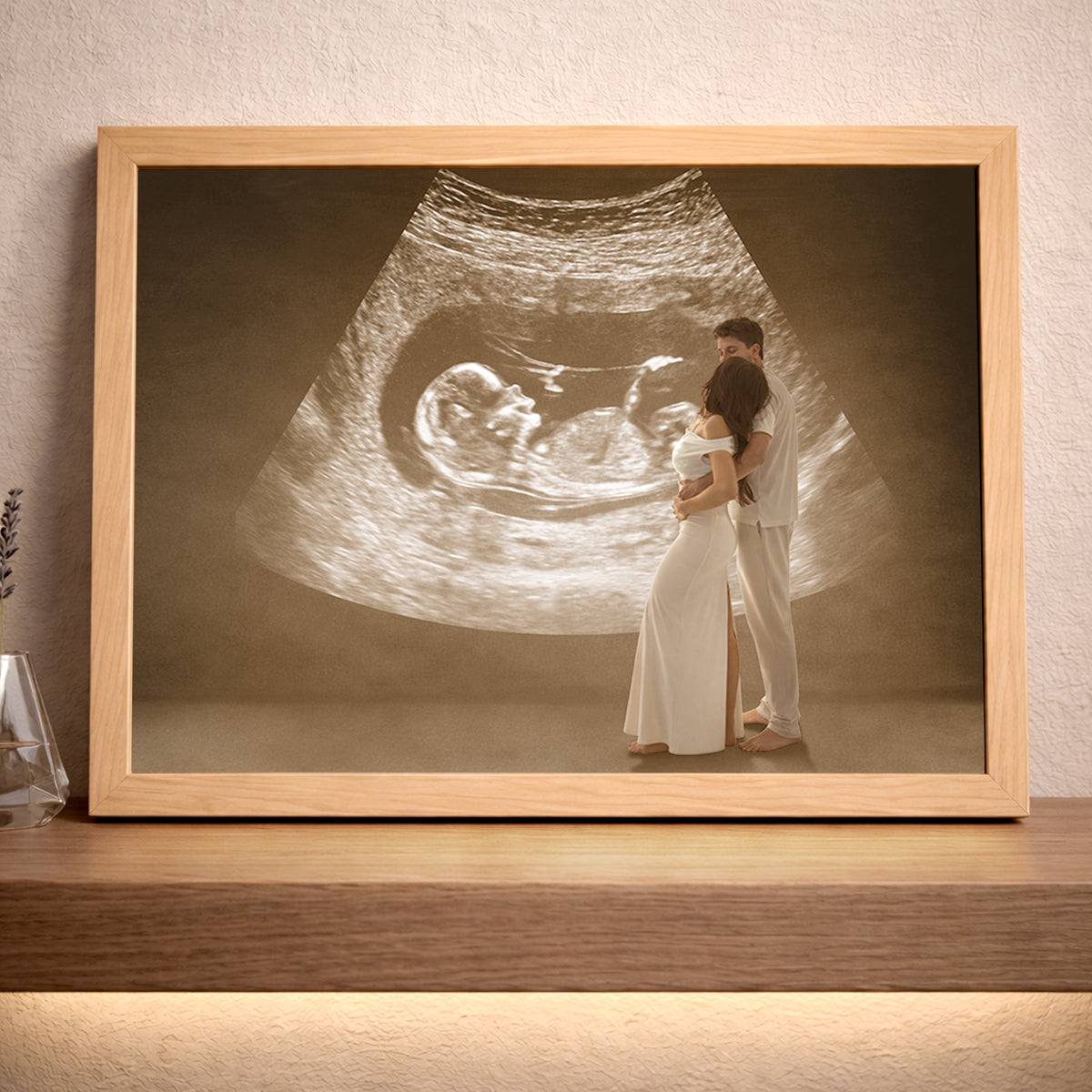 Personalized Wooden Light Up Photo Frame – Hidden Ultrasound Reveal Gift, LED Frame