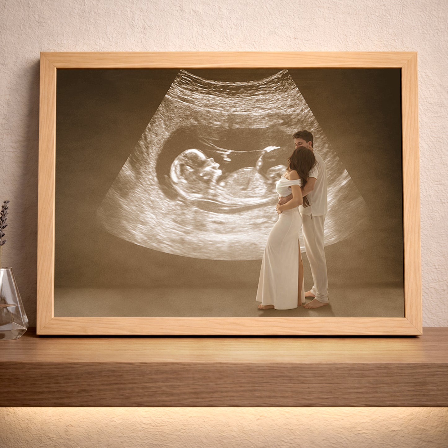 Personalized Wooden Light Up Photo Frame – Hidden Ultrasound Reveal Gift