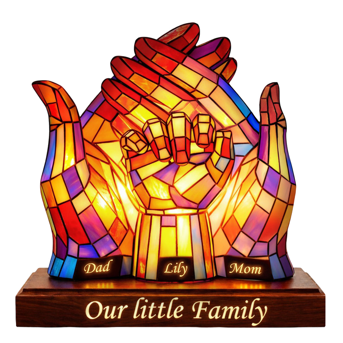 Our Little Family Acrylic Plaque – Personalized Rainbow Handshape Gift for Mom & Dad