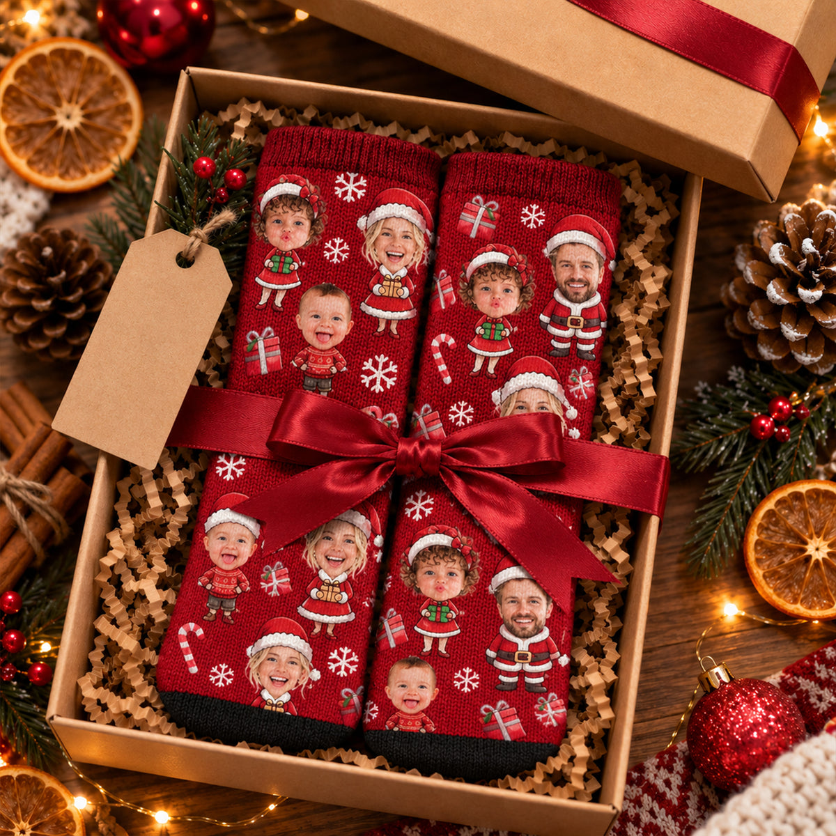 Personalized Family Christmas Stocking – Custom Family Photo & Character Christmas Stocking, Personalized Holiday Gift