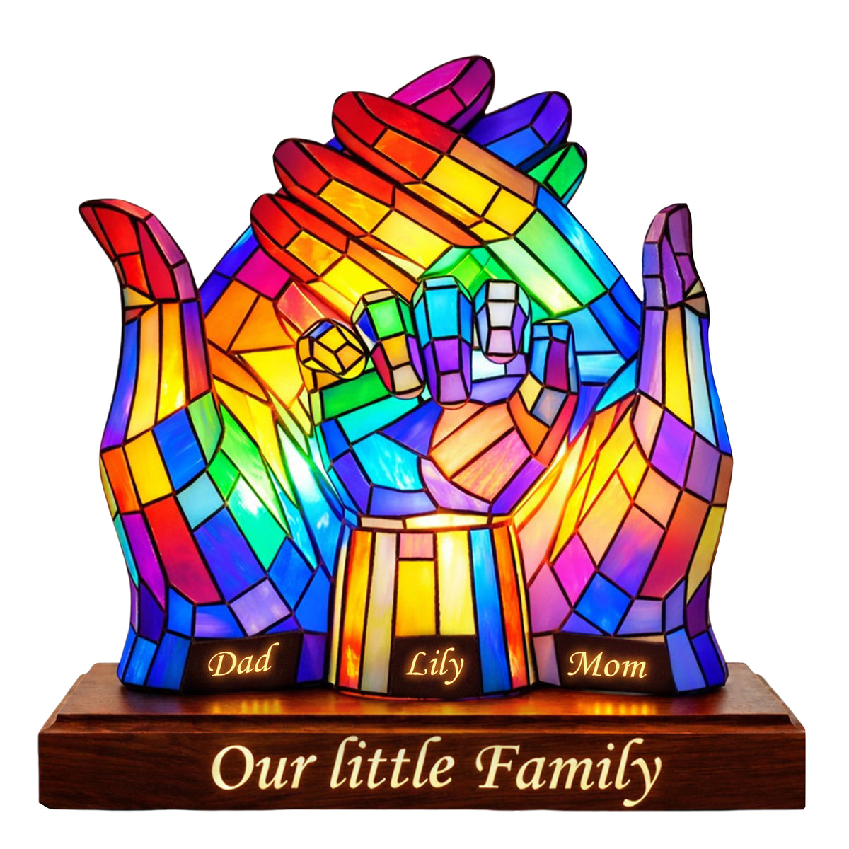 Our Little Family Acrylic Plaque – Personalized Rainbow Handshape Gift for Mom & Dad