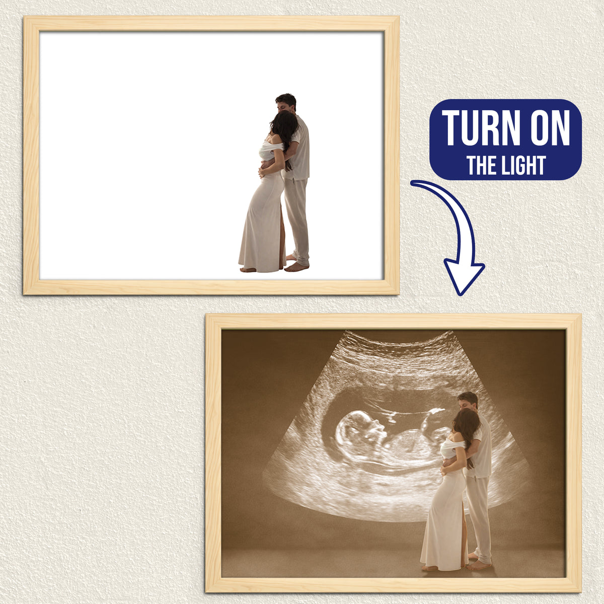 Personalized Wooden Light Up Photo Frame – Hidden Ultrasound Reveal Gift, LED Frame
