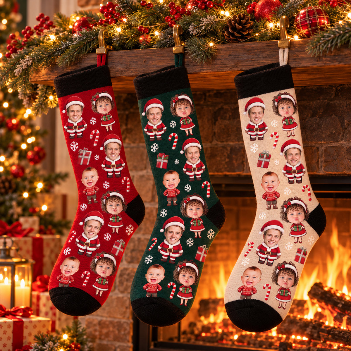 Personalized Family Christmas Stocking – Custom Family Photo & Character Christmas Stocking, Personalized Holiday Gift