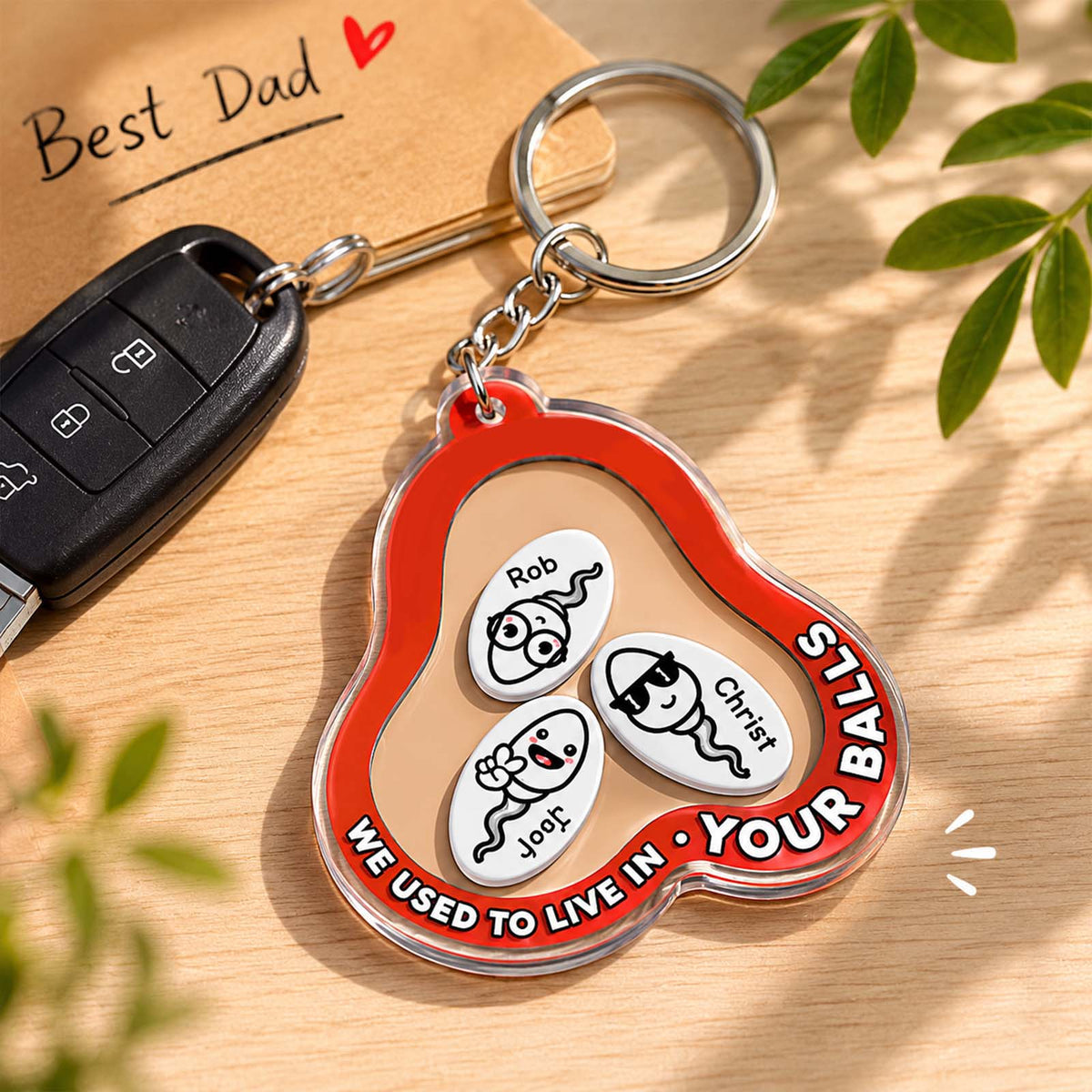 Personalized Funny Shaking Keychain - We used to live in your balls, father's day