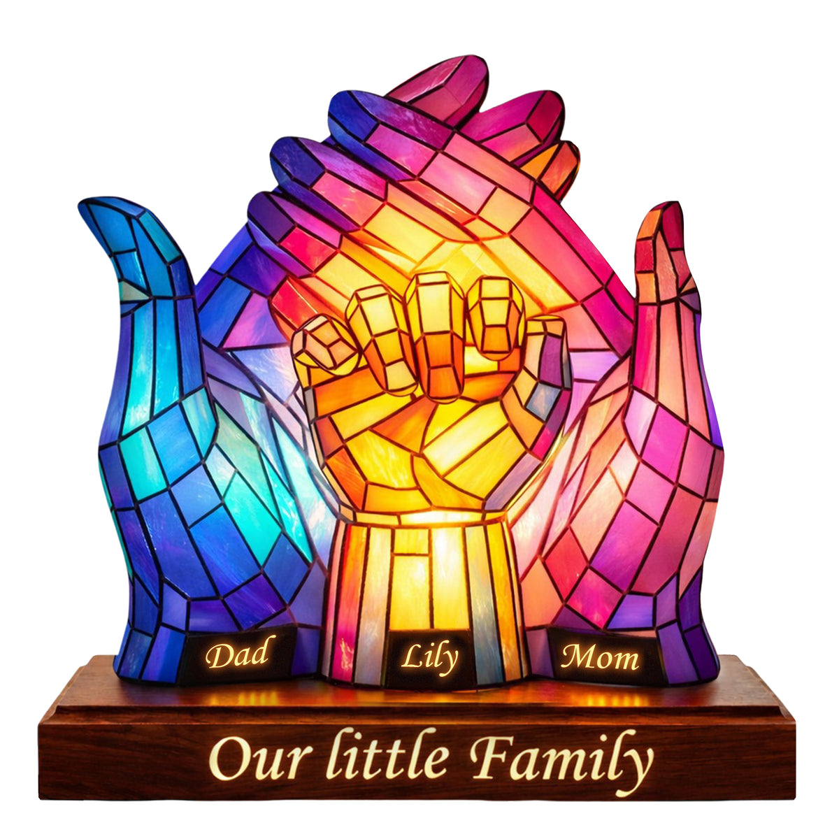 Our Little Family Acrylic Plaque – Personalized Rainbow Handshape Gift for Mom & Dad