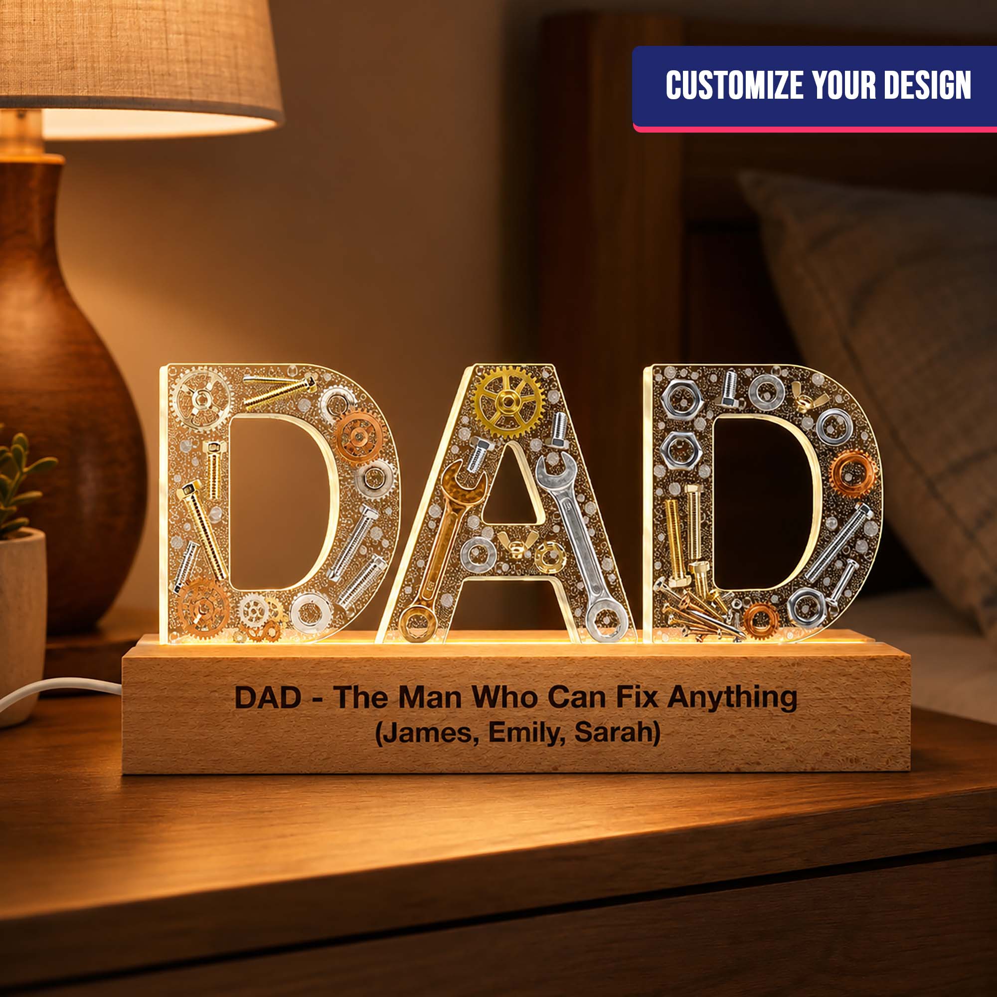 Personalized Dad LED Lamp – Custom Gift for Dad, Father's Day Celebration & Home Decor