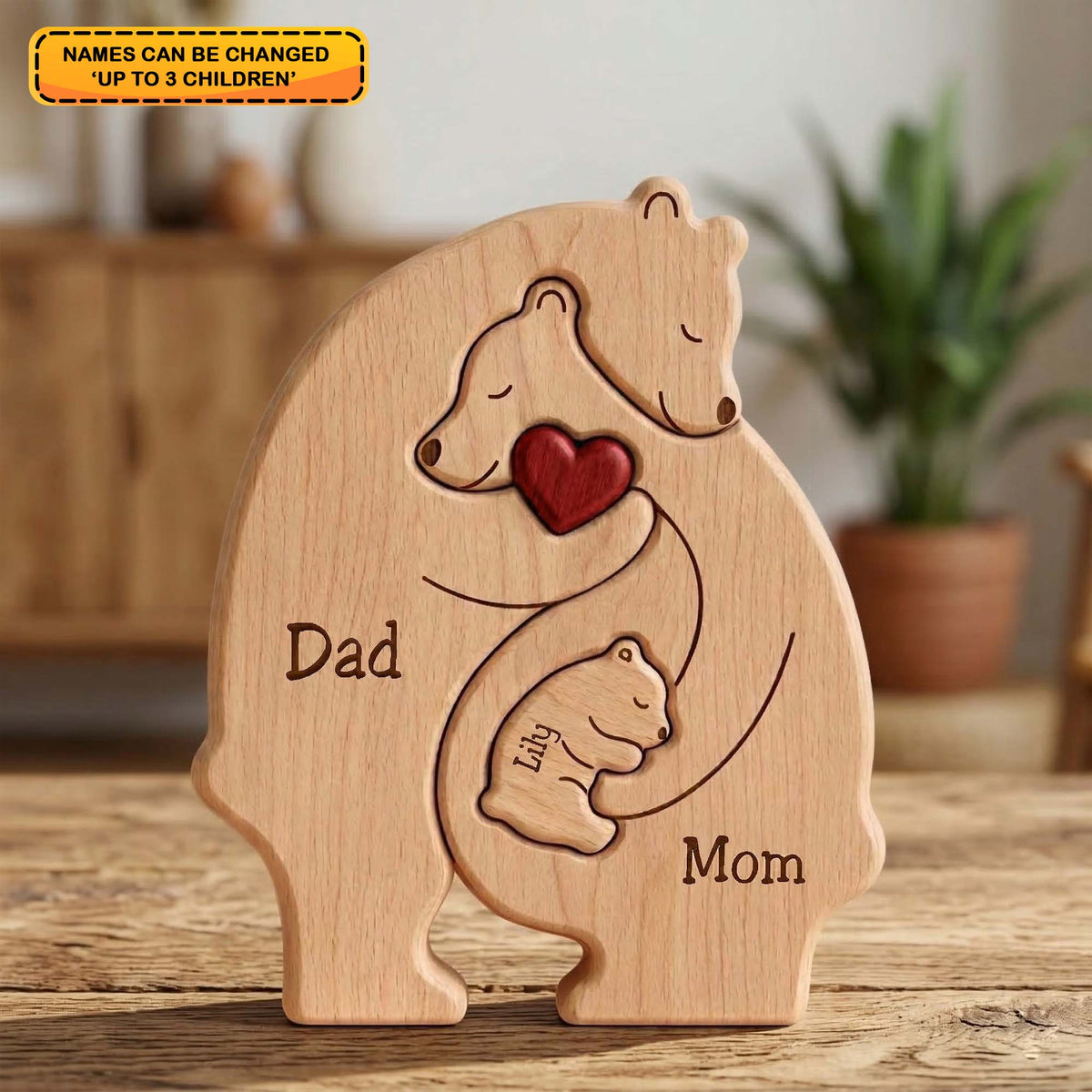 Personalized Family Wooden Puzzle – Bear Family