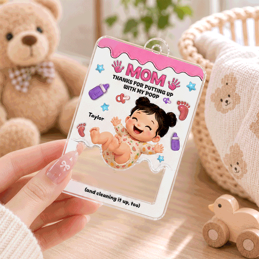 Personalized "Thanks for Putting Up With My Poop" Shaker Keychain – Custom Baby Gift for Mom & Dad