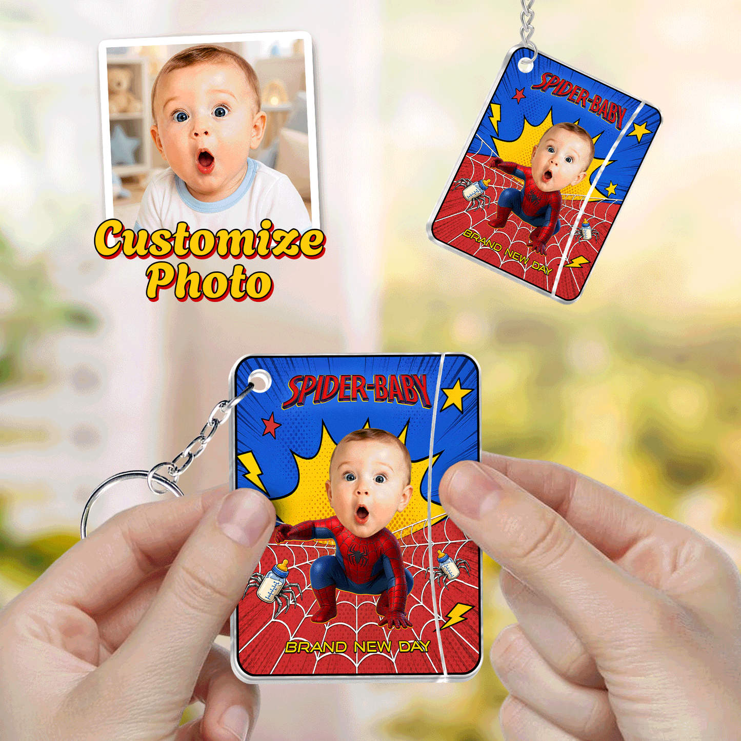Personalized Spider-Baby Hidden Photo Keychain II – Custom Baby Picture Reveal Gift