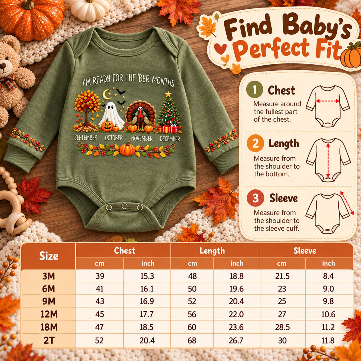 Personalized Fall Baby Bodysuit, Cute Autumn Halloween Thanksgiving Baby Outfit