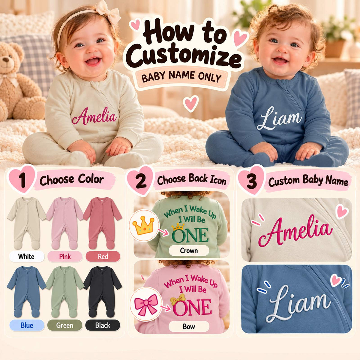 Personalized Baby Romper, Custom Name Embroidered Baby Bodysuit
