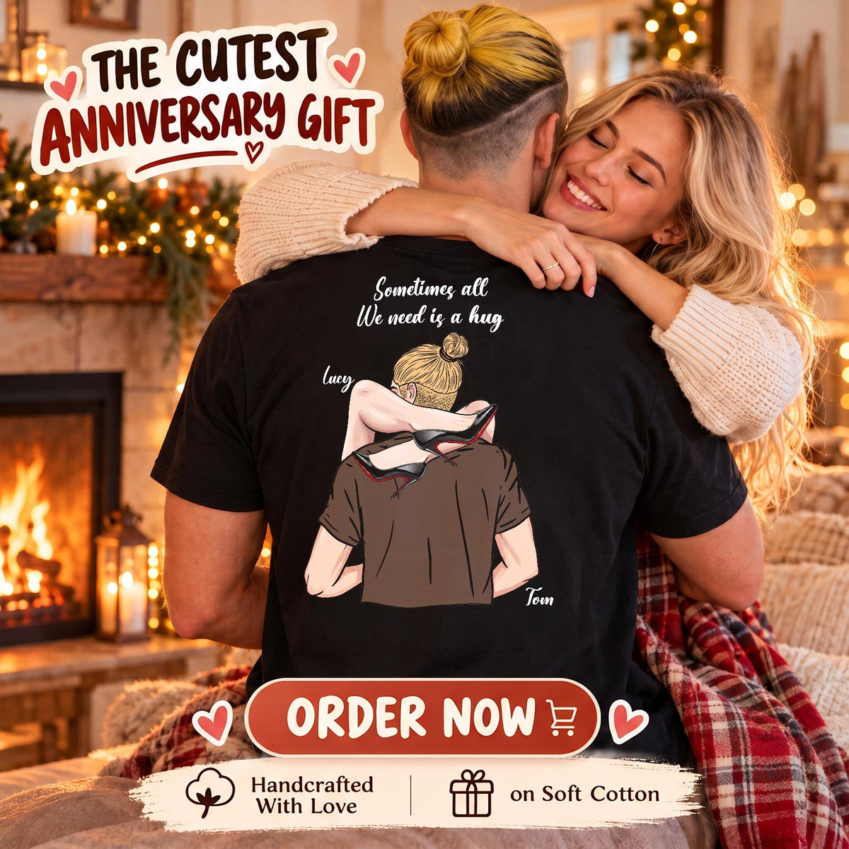 Personalized Couple 2D T-Shirt – Custom Couple Illustration & Names, Romantic Matching Gift