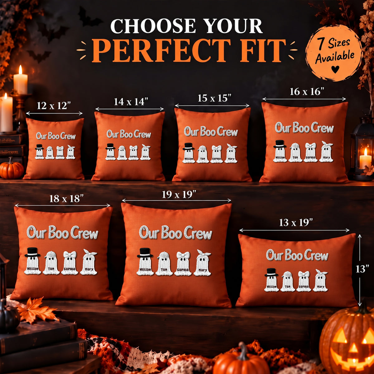Personalized Family Ghost Pillow, Custom Family Name Halloween Throw Pillow