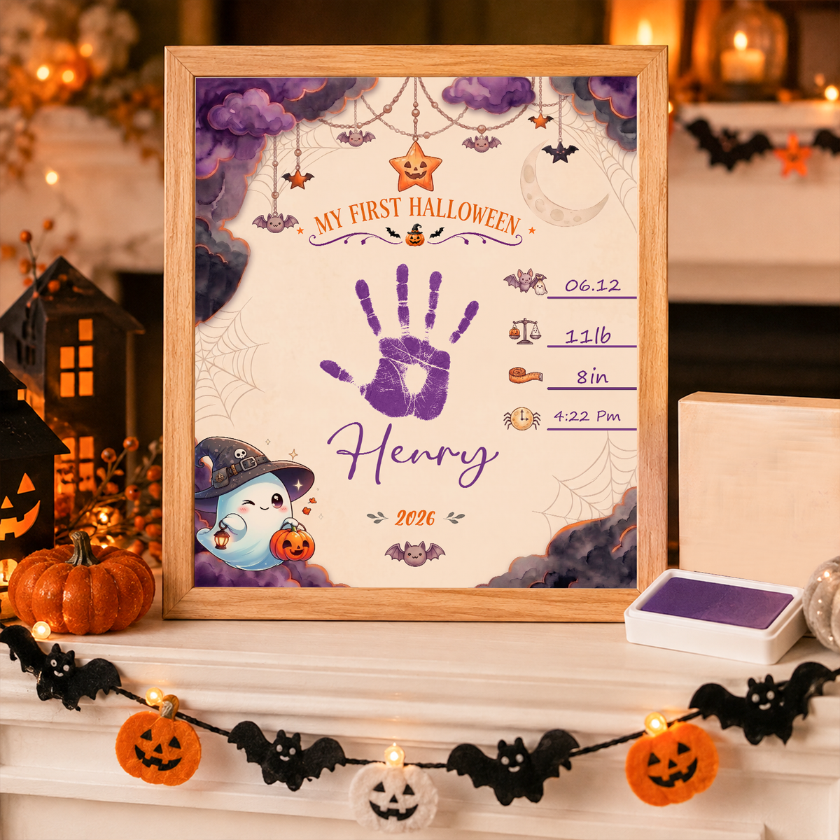 DIY Baby Handprint Keepsake – Custom Baby Name, Birth Details & Handprint Art Kit