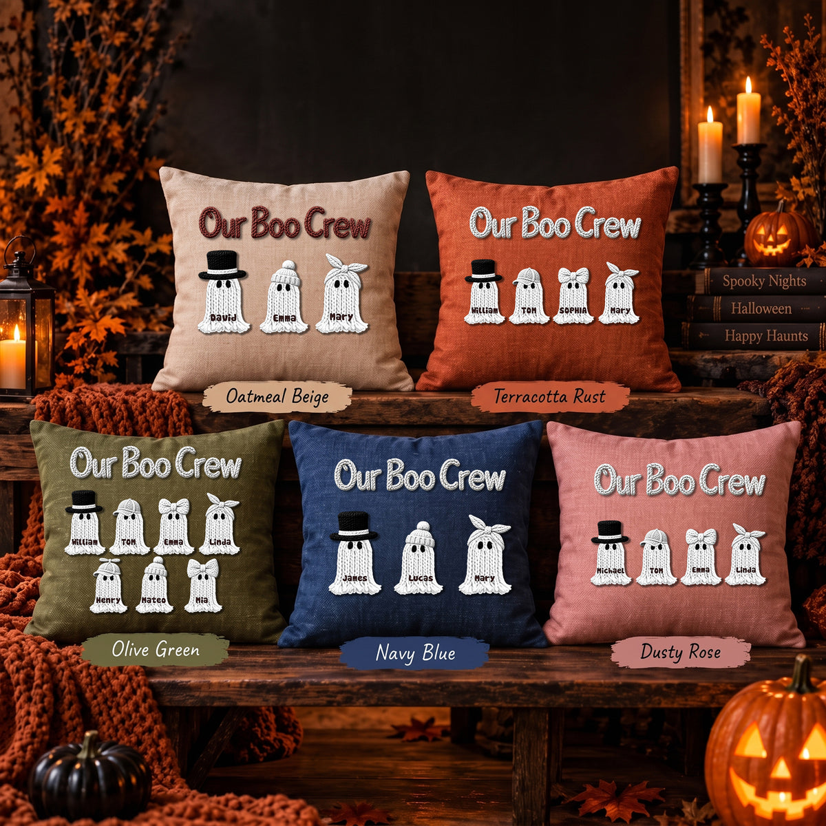 Personalized Family Ghost Pillow, Custom Family Name Halloween Throw Pillow