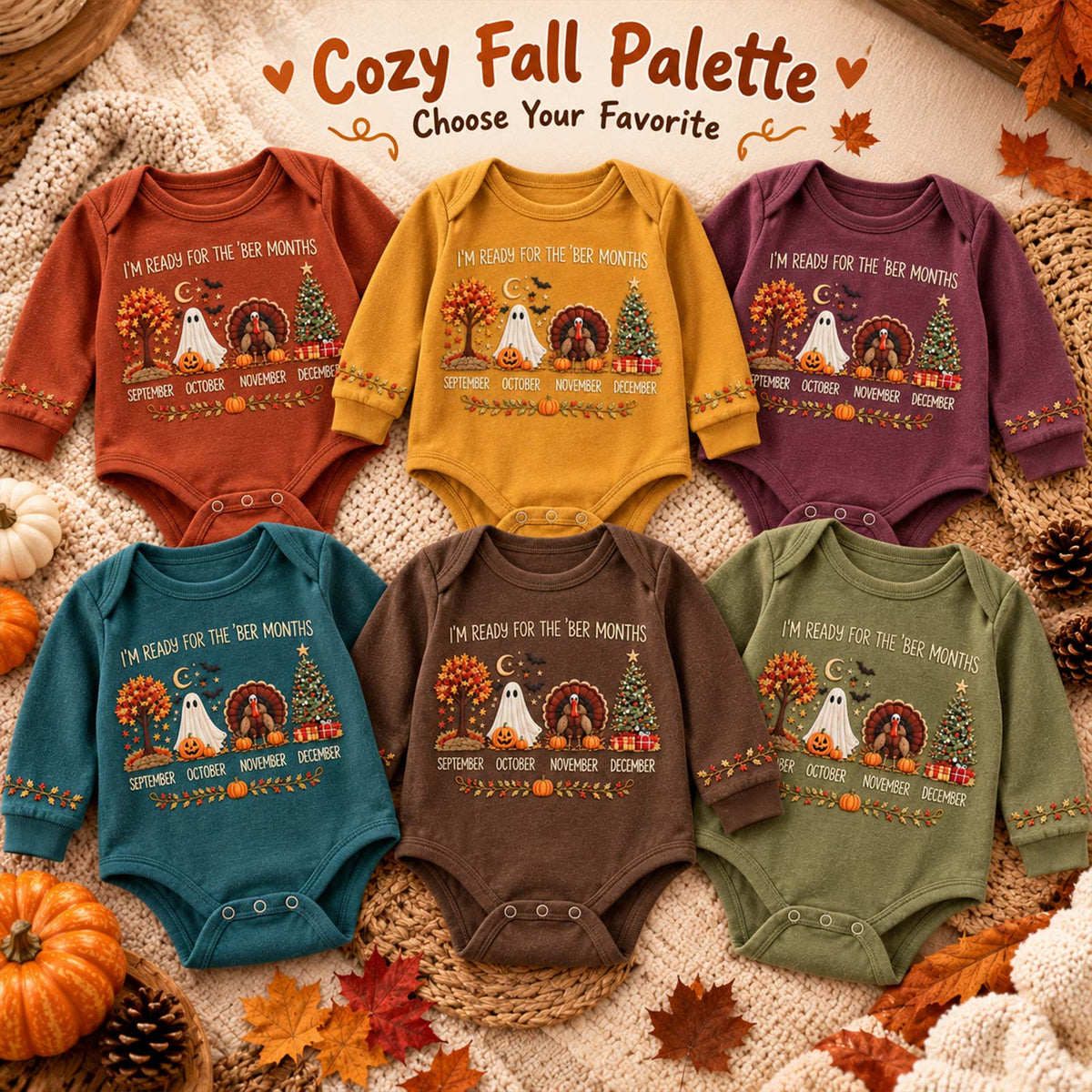 Personalized Fall Baby Bodysuit, Cute Autumn Halloween Thanksgiving Baby Outfit