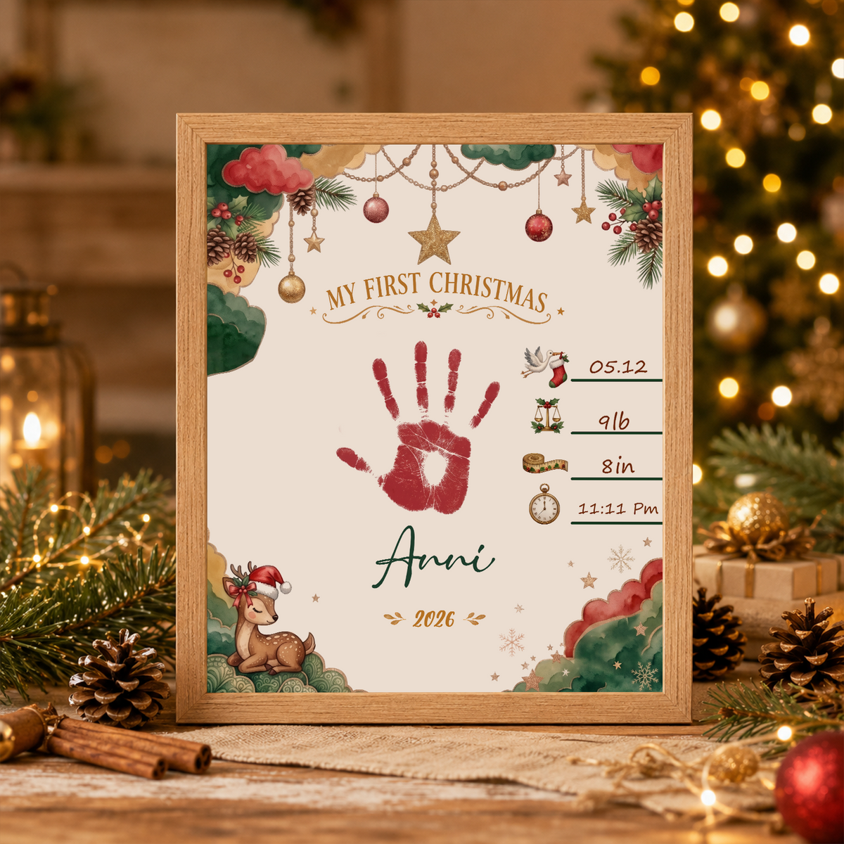 DIY Baby Handprint Keepsake – Custom Baby Name, Birth Details & Handprint Art Kit