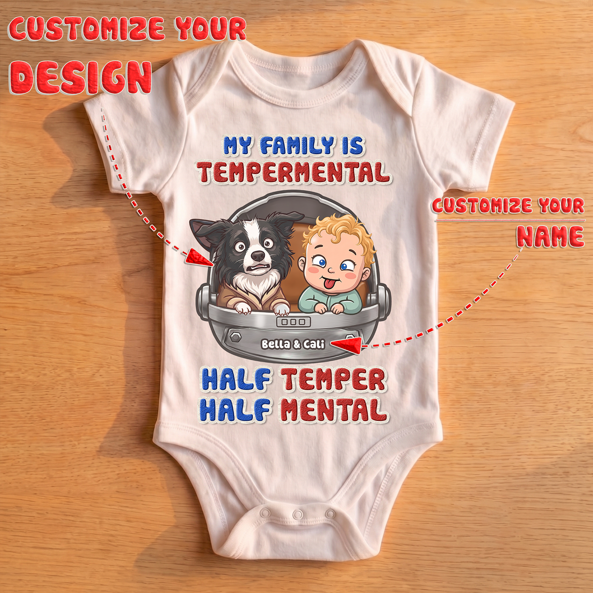 Personalized Baby Yoda Baby Bodysuit – Custom Baby & Pet Funny Family Outfit