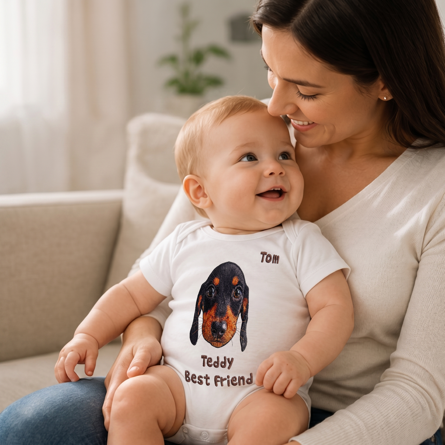 Personalized Pet Portrait Baby Bodysuit – Custom Baby Name & Pet Photo, Personalized Newborn Outfit, Baby Shower Gift for Pet Lovers