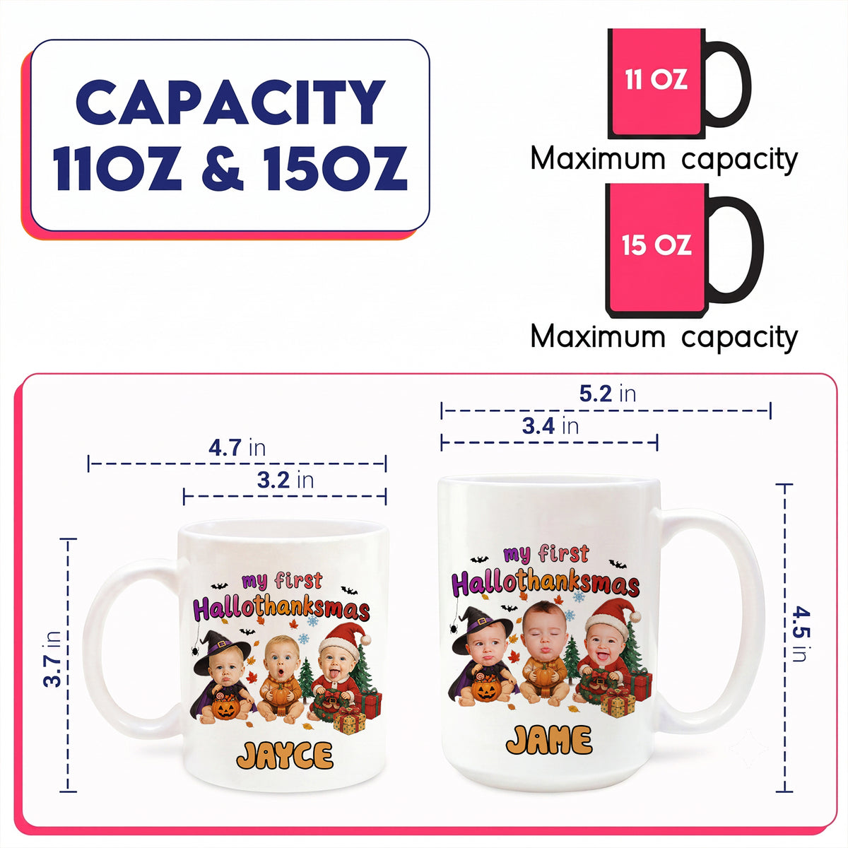 Personalized My First HalloThanksMas Mug – Custom Baby Photo Halloween, Thanksgiving & Christmas Keepsake